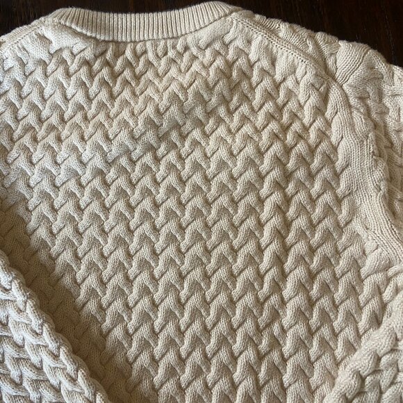 BANANA REPUBLIC cable knit crewneck sweater, 100% cotton, ivory, Men's XL - Picture 8 of 10